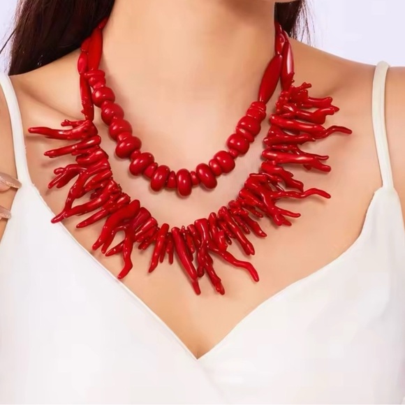 Vintage Red Coral Statement Necklace - Picture 2 of 10
